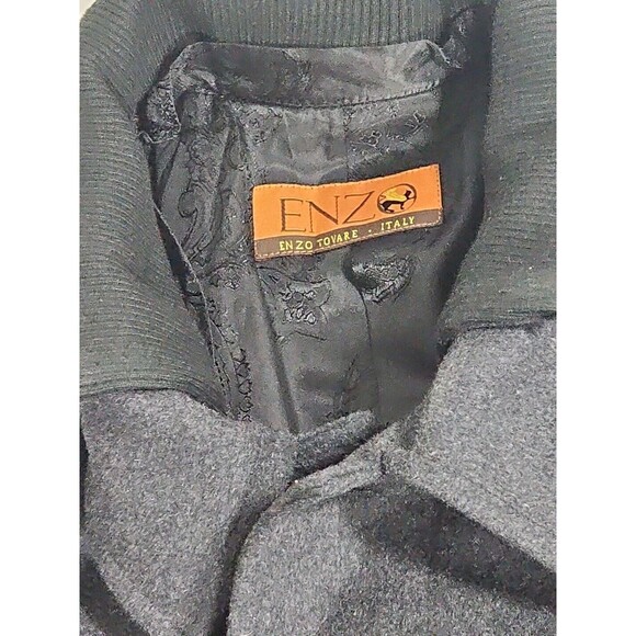 Enzo Tovare PeaCoat Mens Kamran Zippered Peacoat Gray Wool Blend Italy XXL - Picture 2 of 10